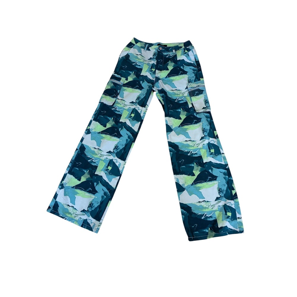 Forever 21 Women's Small Abstract Print Cargo Pants Wide Leg‎ Casual